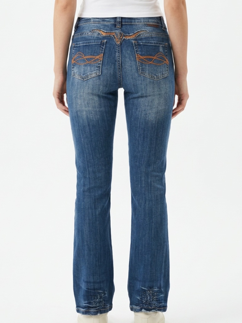 👖🤠COWGIRL TUFF • Longhorn Bootcut Jeans 32x32 Western Embroidered Stretch